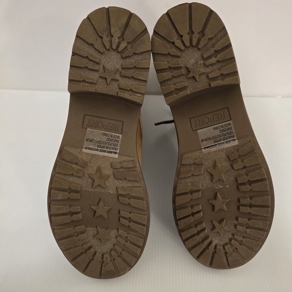 REPORT Camel Brown Combat Boot Faux Fur Detail Lace Up & Zipper Closure Size 9.5 - Picture 16 of 17